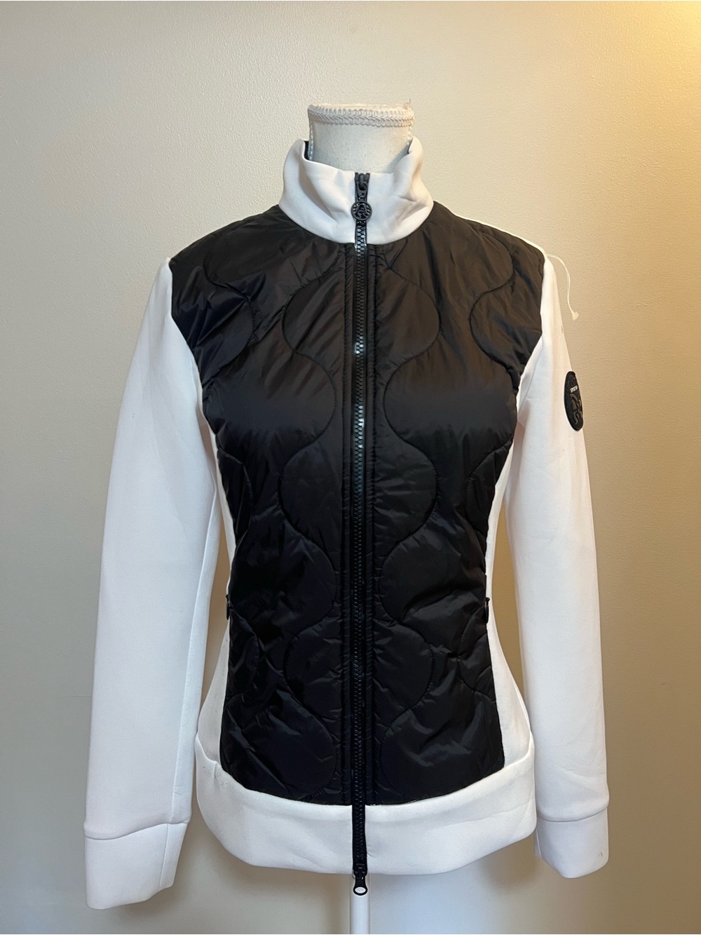 Sportalm Black Quilted Front Jacket with White Sleeves
